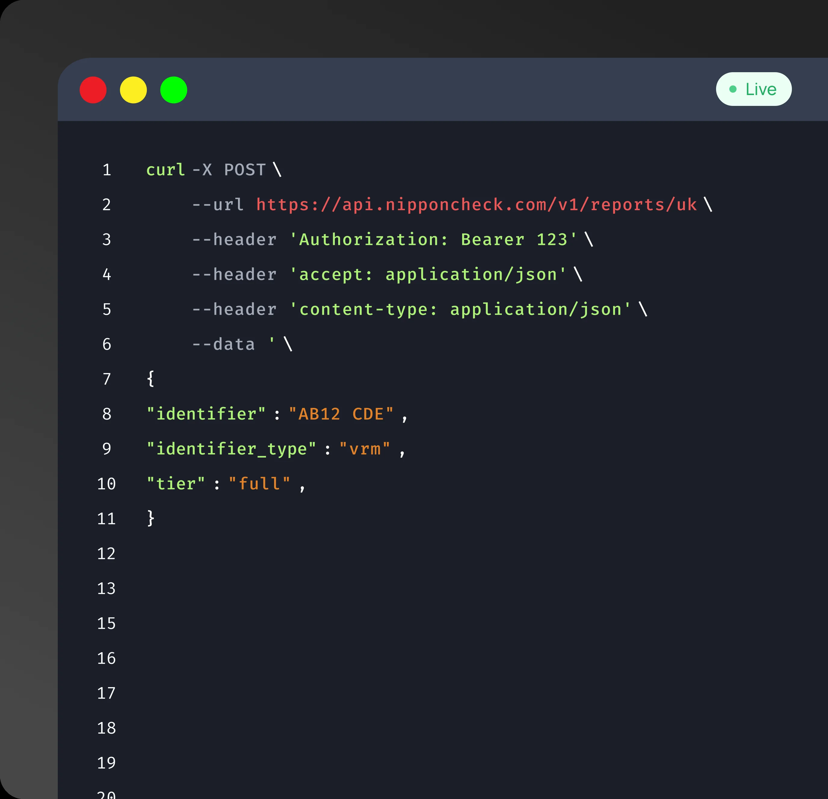 curl request example for the verification API