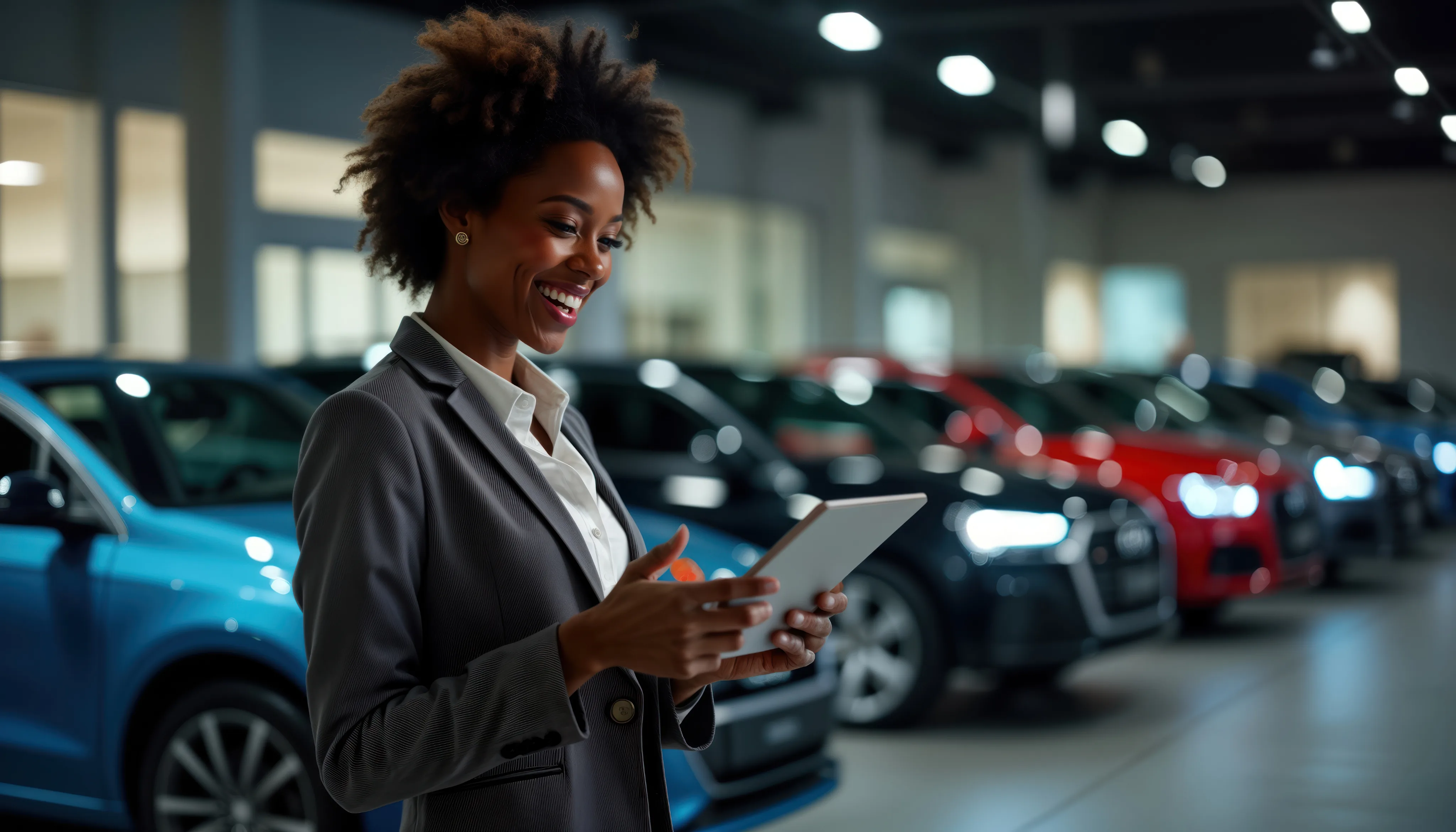 Marketplace operator verifying vehicles on a tablet