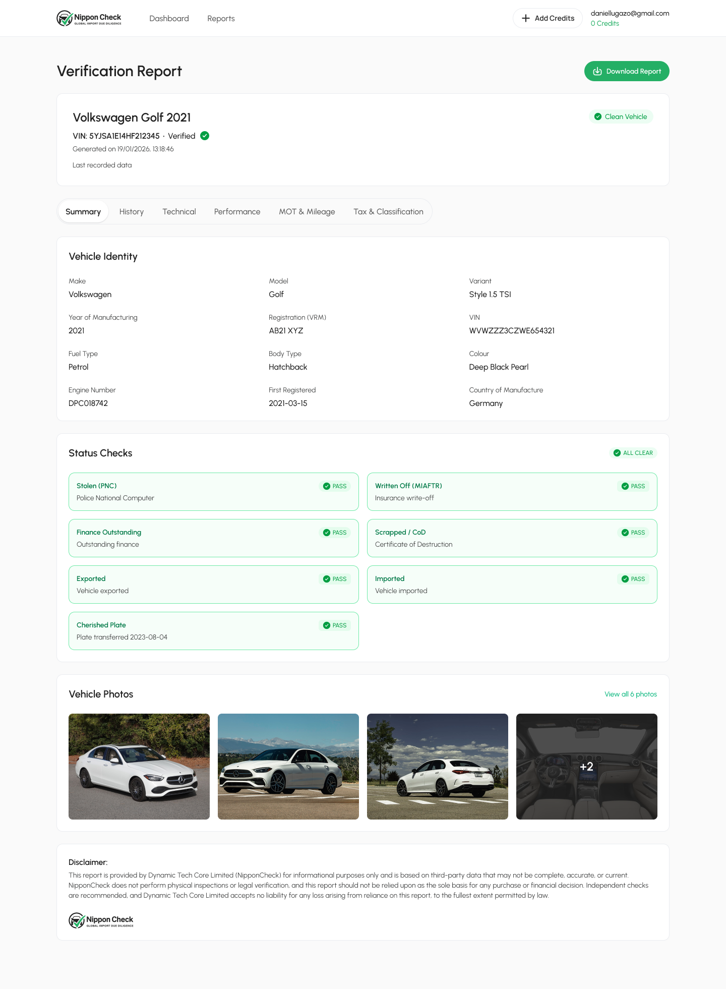 Sample UK vehicle report